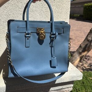Michael Kors Blue Hamilton Saffiano large tote handbag purse
